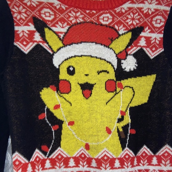 Pikachu Holiday Sweater with Santa Hat Pokémon Kids Size 8 🔥 YB2 - Picture 2 of 4